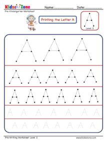 Pre Writing Letter A Tracing worksheet - Different Sizes