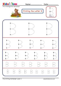 Pre Writing Letter B Tracing worksheet - Different Sizes