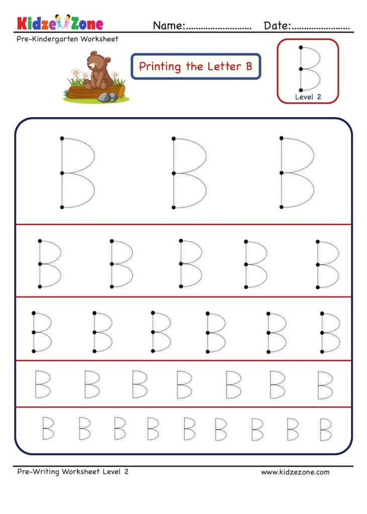 Preschool Letter B Tracing Worksheet Different sizes KidzeZone
