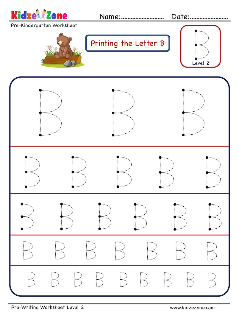 letter b tracing worksheet different sizes kidzezone
