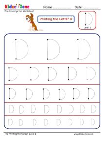 Pre Writing Letter D Tracing worksheet - Different Sizes