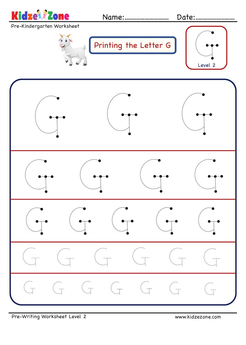 preschool letter g tracing worksheet different sizes
