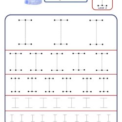 Pre Writing Letter I Tracing worksheet - Different Sizes