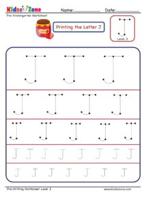 Pre Writing Letter J Tracing worksheet - Different Sizes
