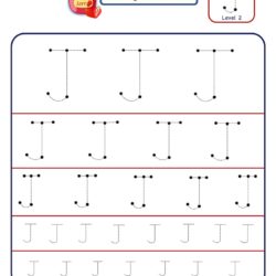Pre Writing Letter J Tracing worksheet - Different Sizes