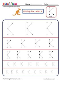 Pre Writing Letter K Tracing worksheet - Different Sizes