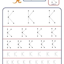 Pre Writing Letter K Tracing worksheet - Different Sizes