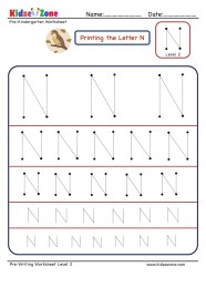 Preschool Letter Tracing Worksheet Letter N Different Sizes KidzeZone