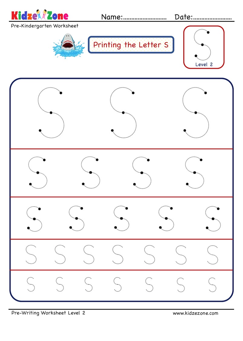 preschool letter tracing worksheet letter s different sizes kidzezone