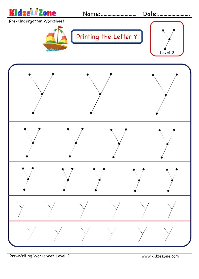 Letter Y Tracing Worksheet in Different sizes- KidzeZone