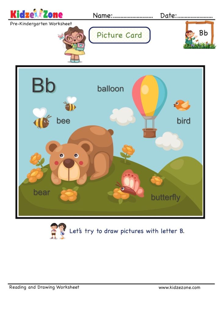 Read and Draw - Picture Card Lettter B