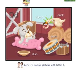 Letter D picture card worksheets and practice to enhance child letter memory skills