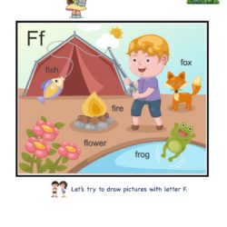 Letter F picture card worksheets and practice to enhance child letter memory skills