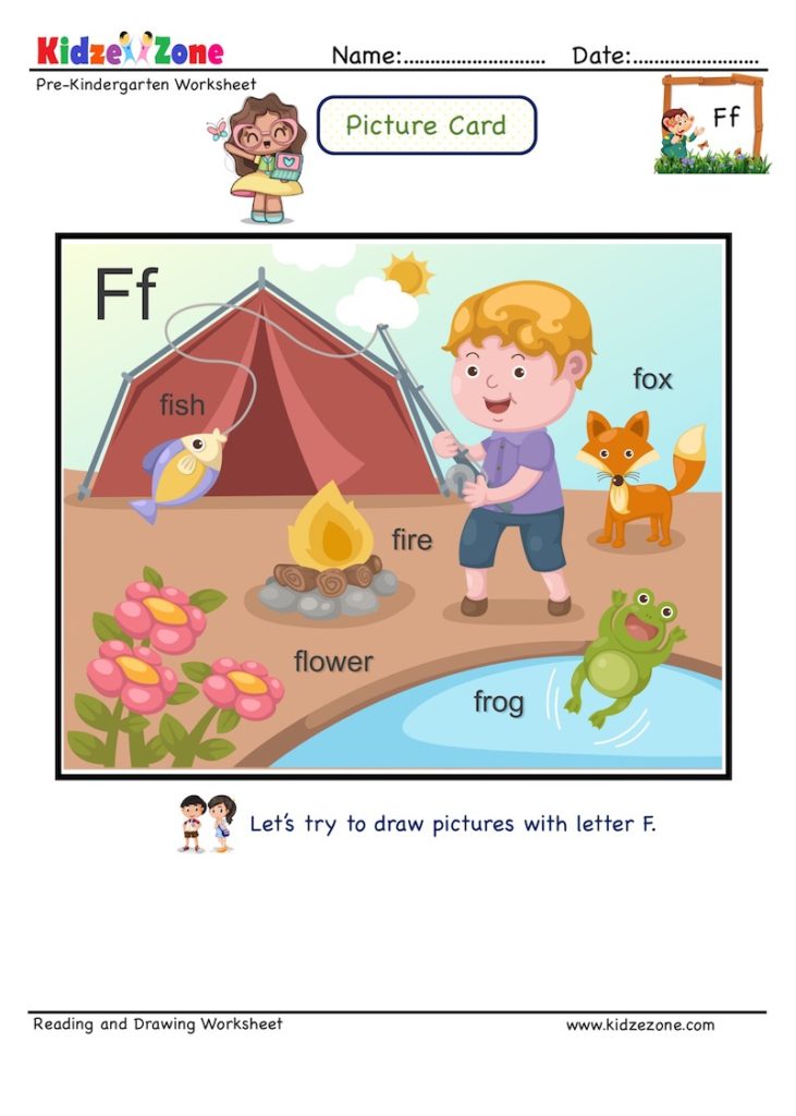 Letter F picture card worksheets 