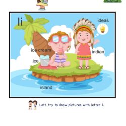 Letter I picture card worksheets and practice to enhance child letter memory skills