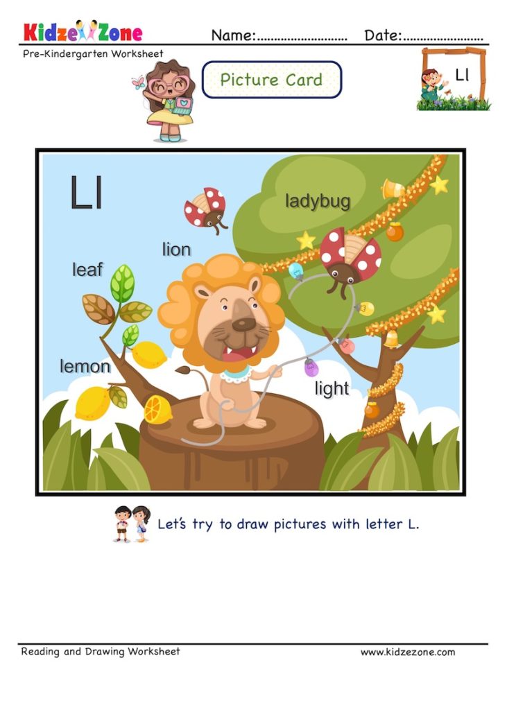 Letter L Picture Card Read and Draw