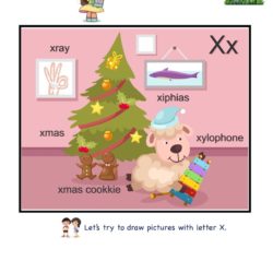 Letter X picture card worksheet. Practice to enhance child letter memory skills
