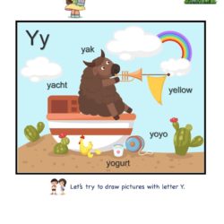 Letter Y picture card worksheet. Practice to enhance child letter memory skills