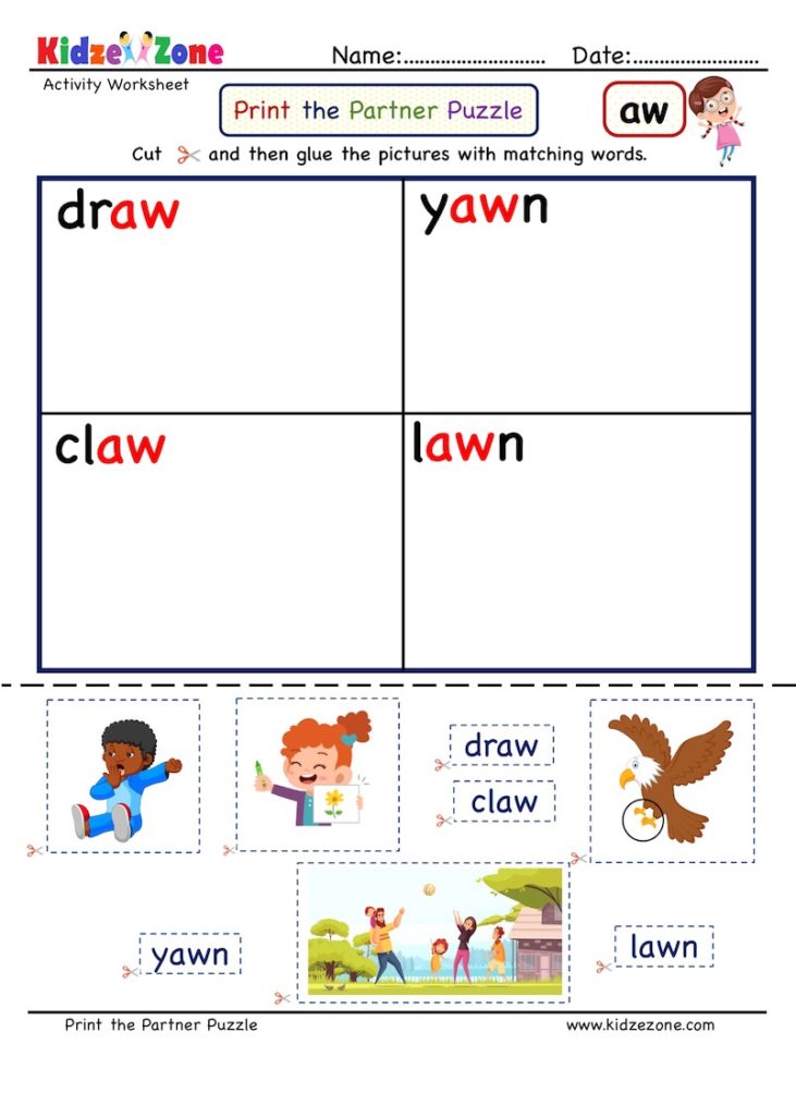Aw word family Activity worksheets