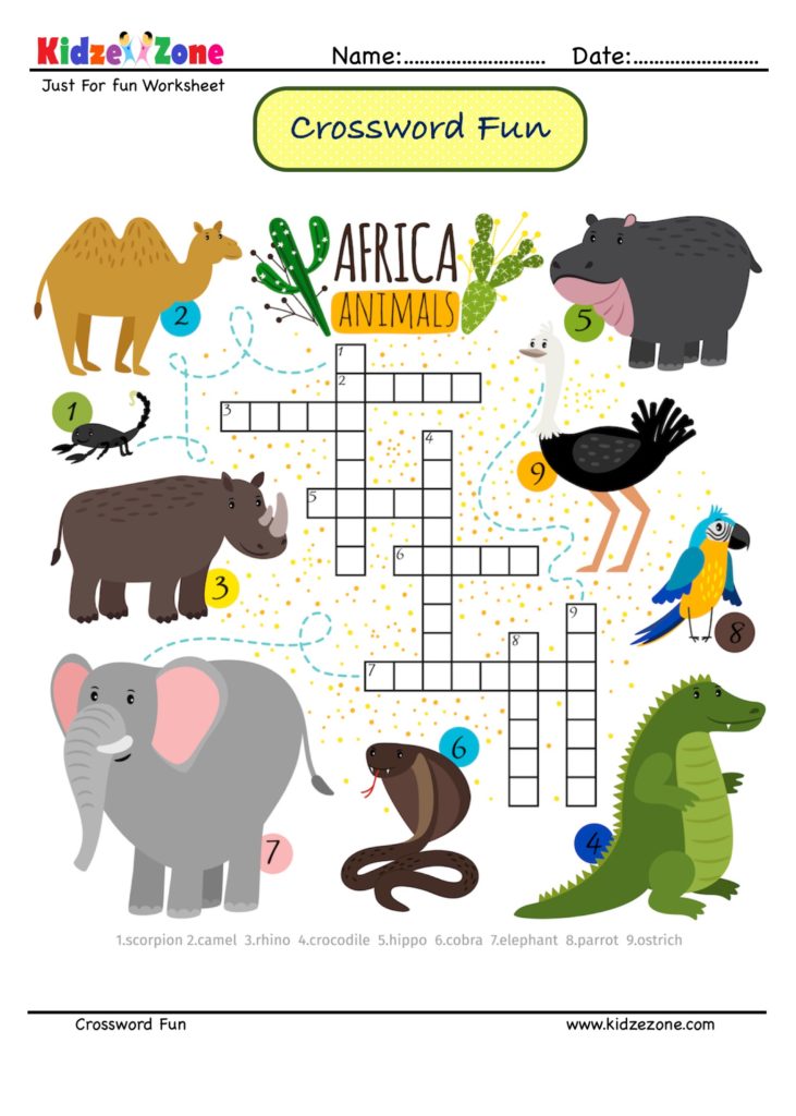 Identify the animals Crossword Puzzle #1 - KidzeZone