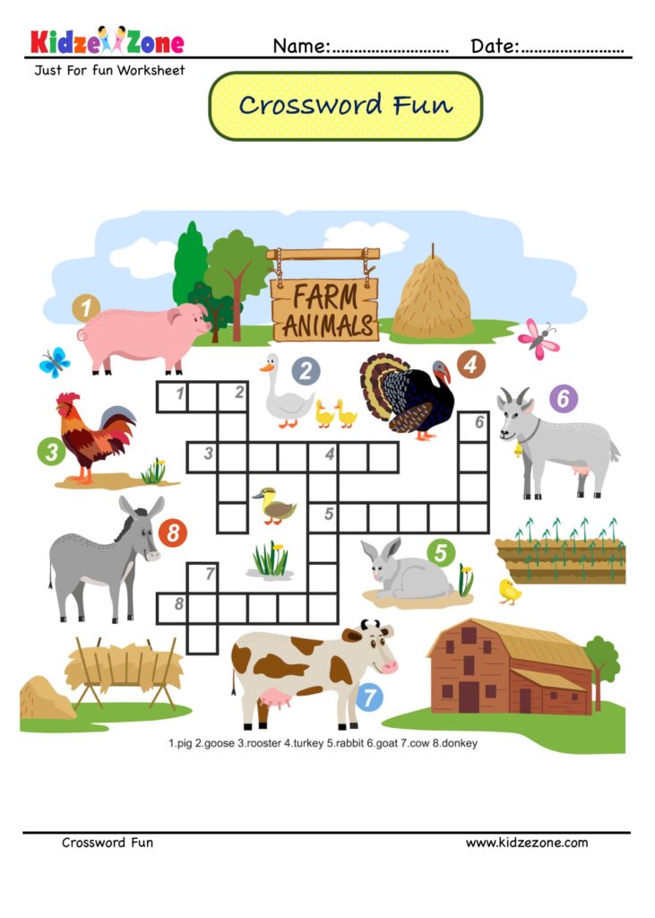 Identify the animals Crossword Puzzle #11 - KidzeZone