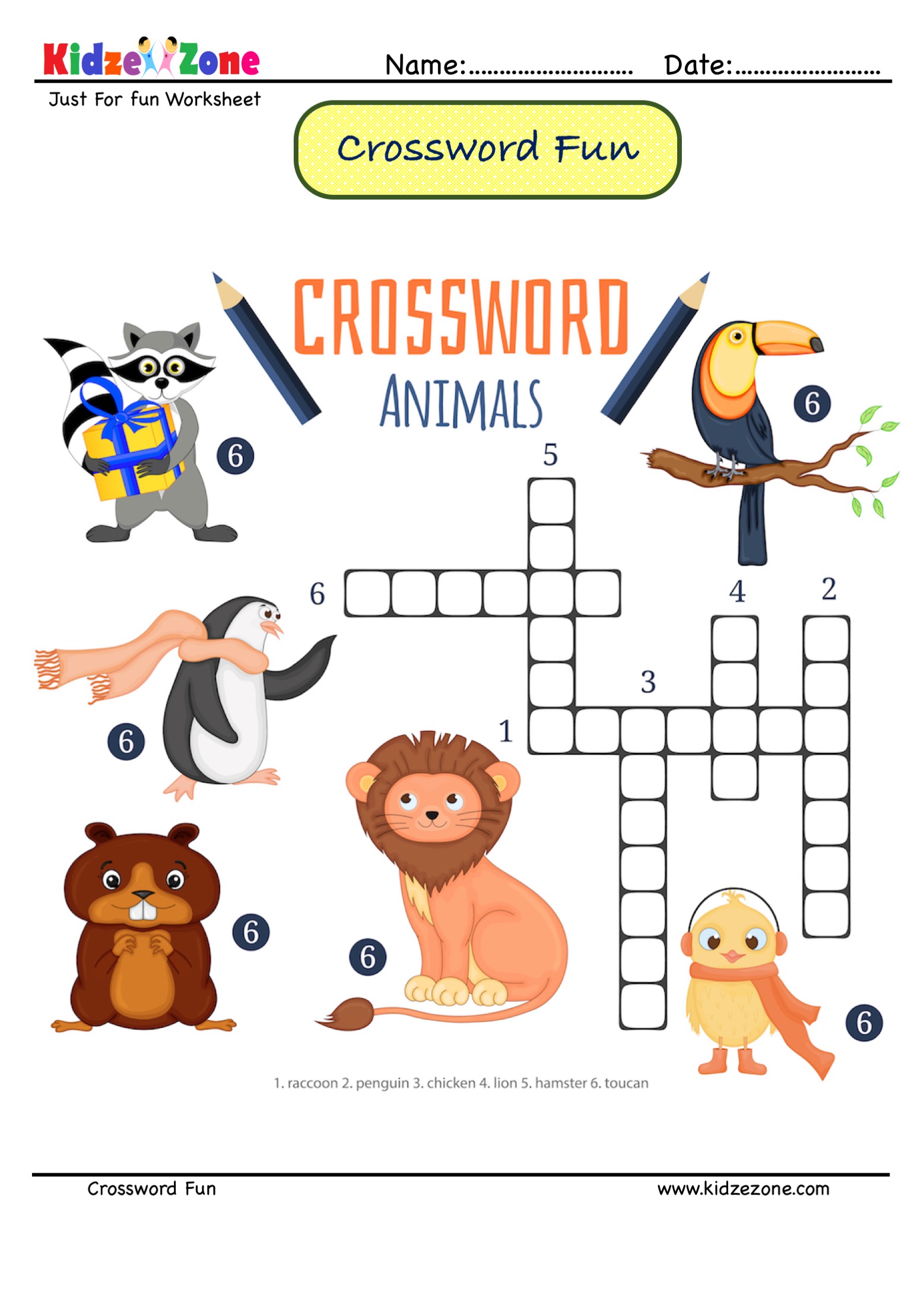 Identify the animals Crossword Puzzle #15 - KidzeZone