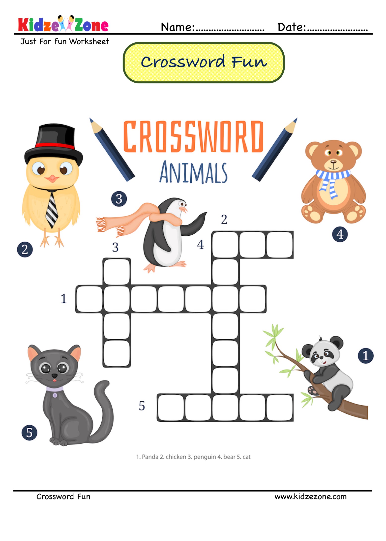 Crossword Puzzle #19 - Identify the animals - KidzeZone