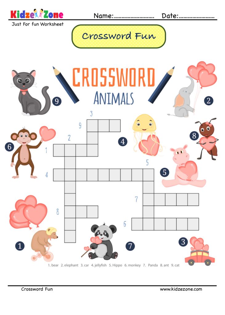 Animal Crossword Puzzle #20 - KidzeZone