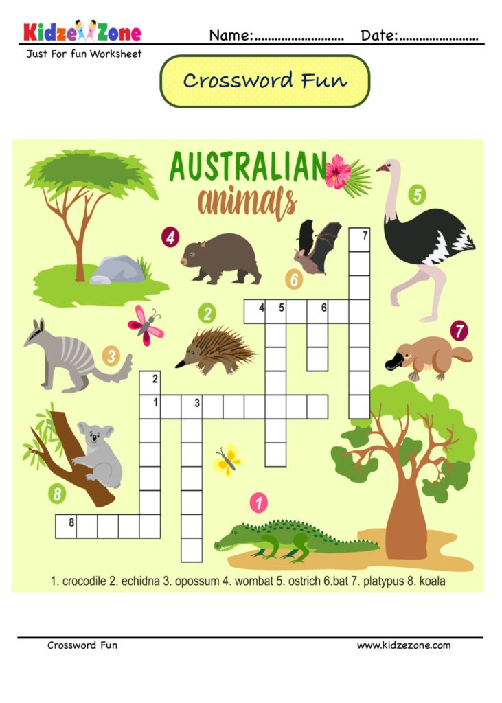 Identify the animals Crossword Puzzle #4 - KidzeZone