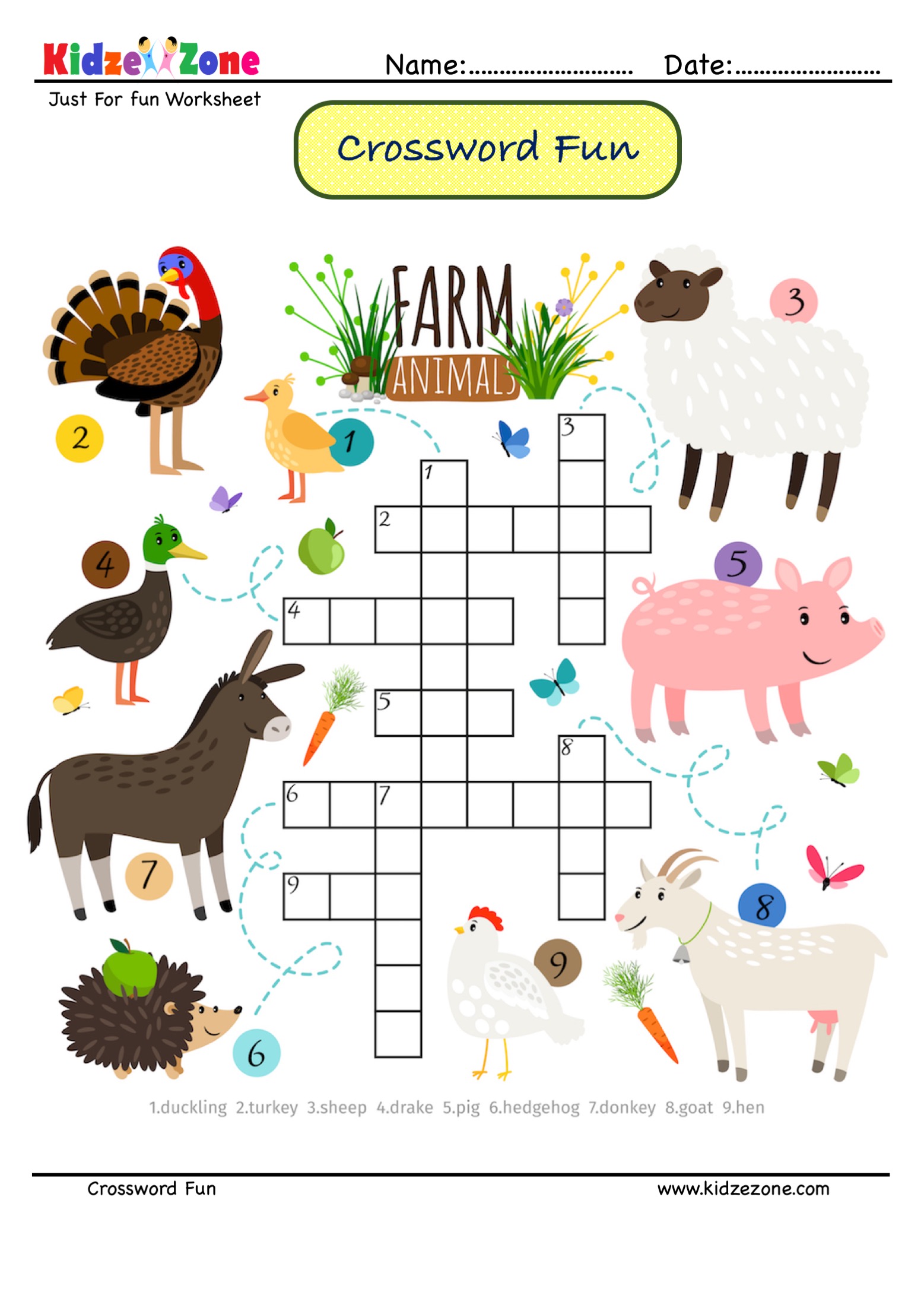Identify the animals Crossword Puzzle #8 - KidzeZone