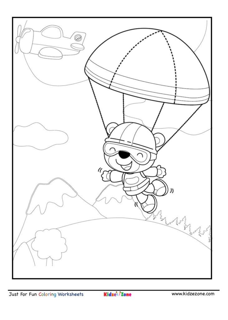 Parachute bear Coloring Page