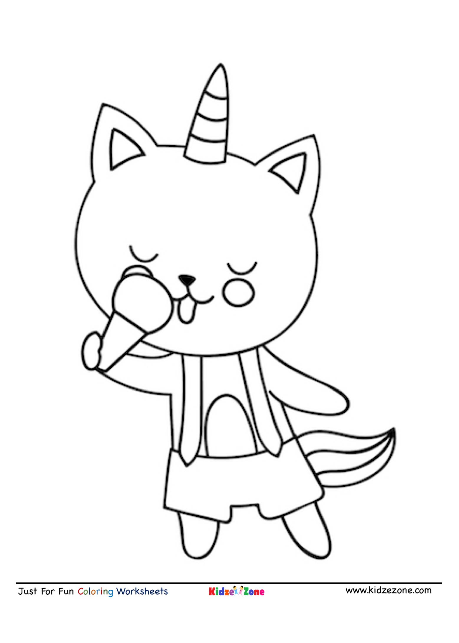 Cat Eating Ice Cream Coloring Page
