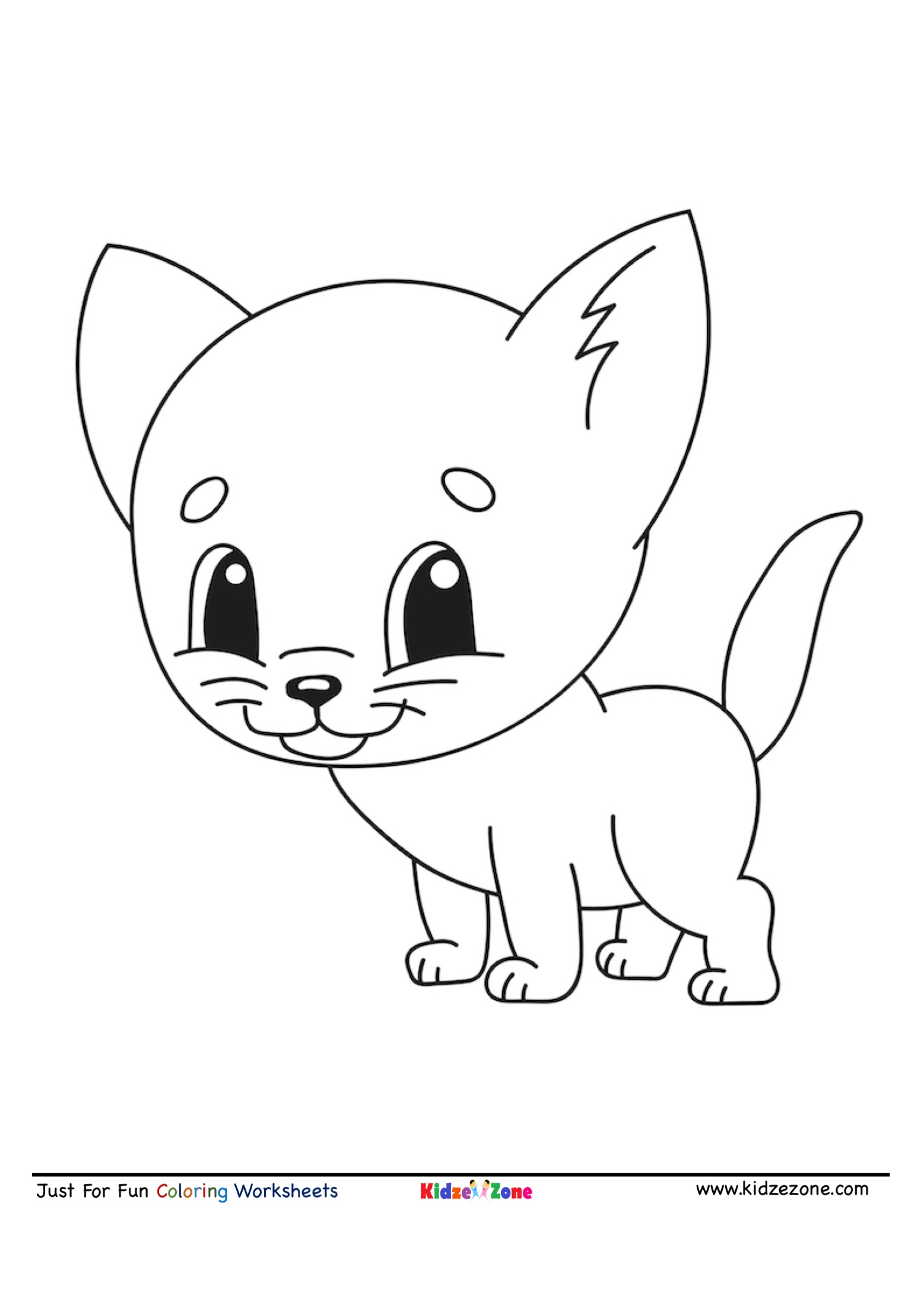Cute Kitten Cartoon Coloring Page - KidzeZone