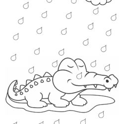 Crocodile in Rain Coloring Page