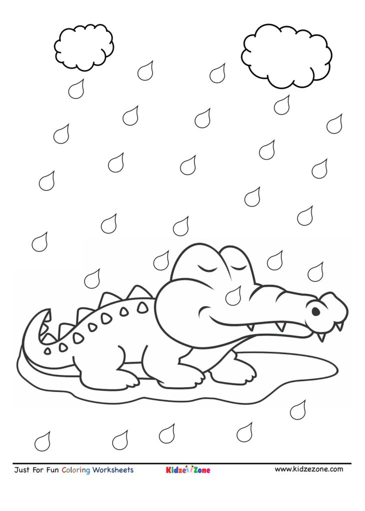Coloring Page Crocodile in Rain 