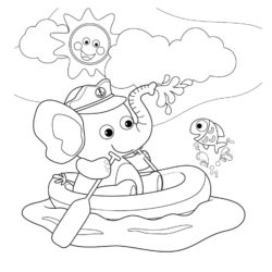 Elephant on Boat Coloring Page