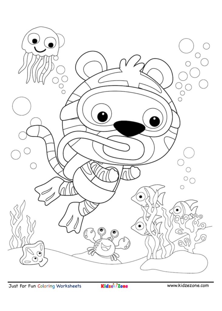 Coloring Tiger underwater diving