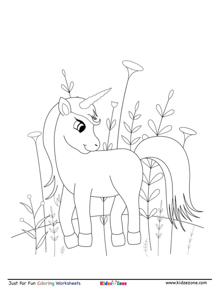 Pony Unicorn with Flowers Coloring Page - KidzeZone