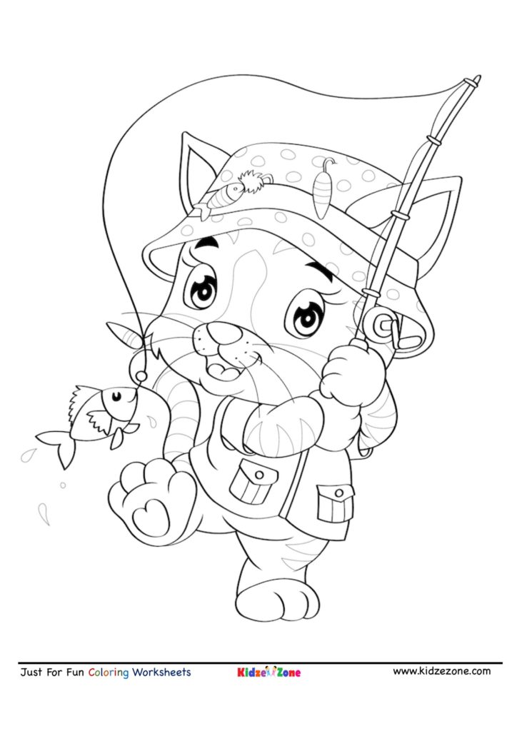 Cat fishing coloring page