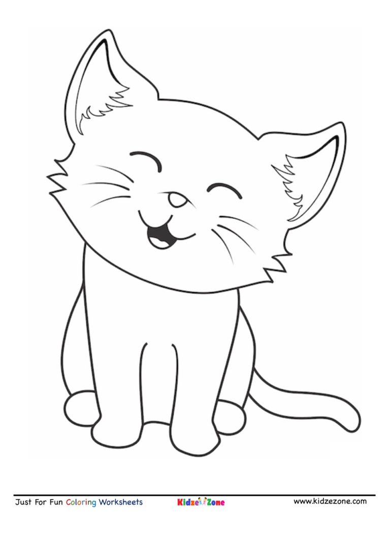 Cute Cat Cartoon Coloring Page - KidzeZone