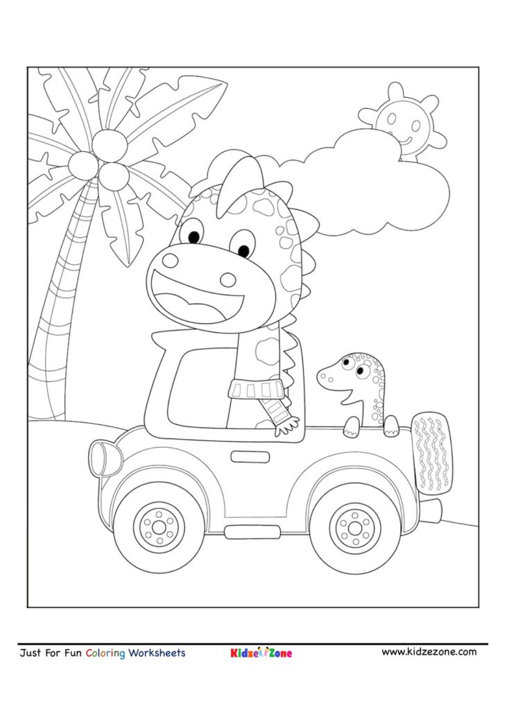 Giraffe driving with Friends Coloring Page