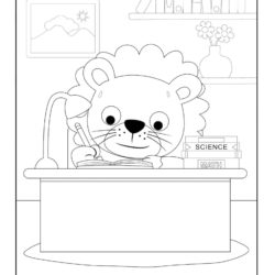 Lion in study Coloring Page
