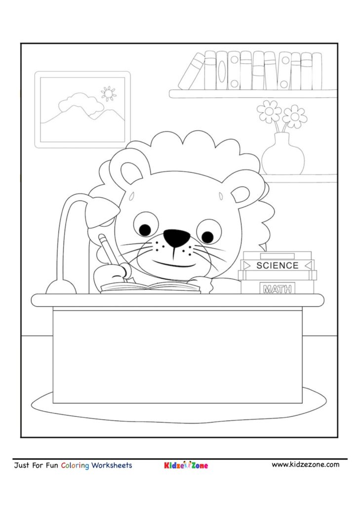 Lion in study Coloring Page