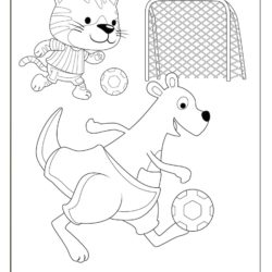 Soccer Match Kangaroo and Bear Coloring Page