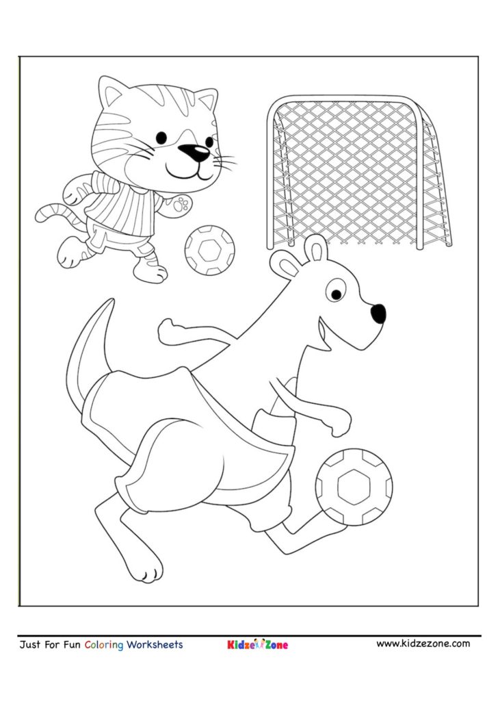 Soccer Match Kangaroo and Bear Coloring Page