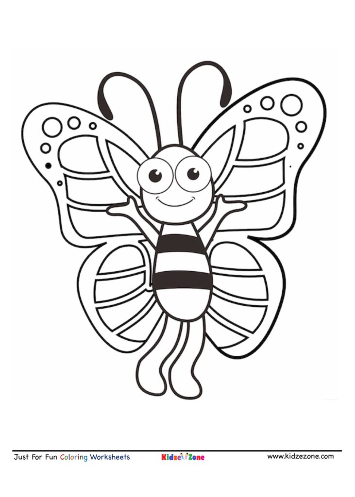Butterfly Cartoon Coloring Page - KidzeZone