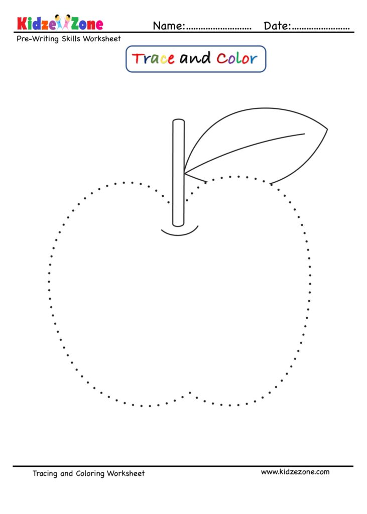 Letter A trace and Color Apple worksheet