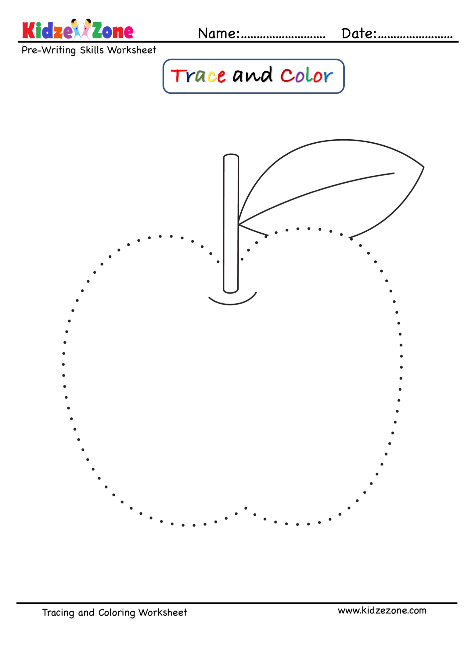 Apple Tracing And Coloring Worksheet Kidzezone