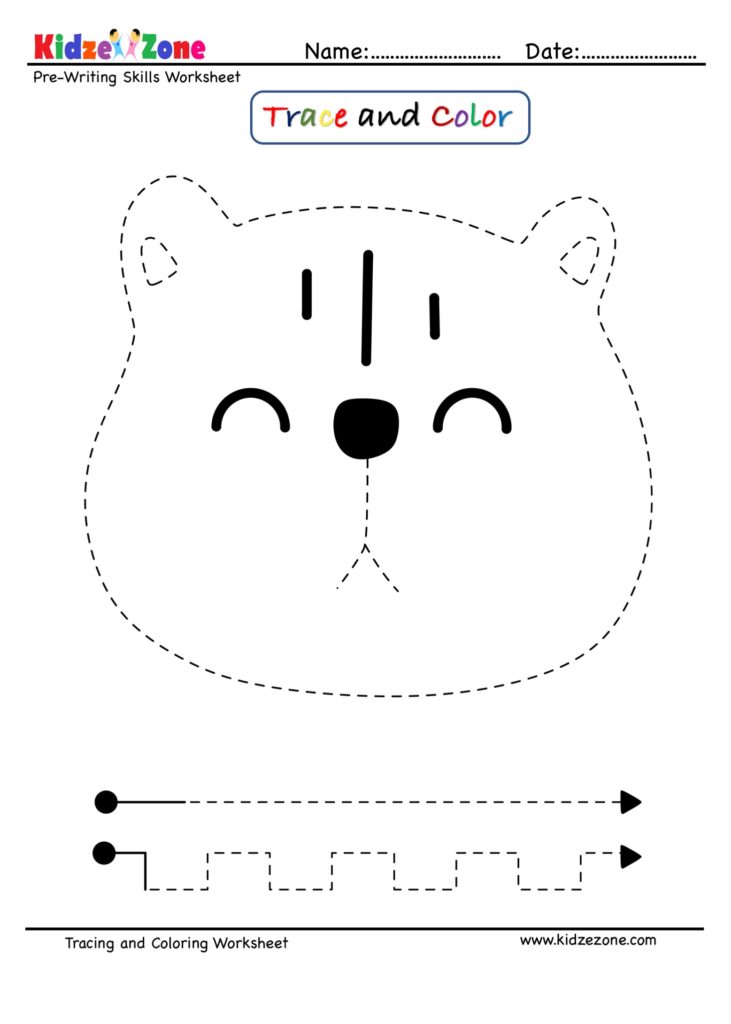 Letter B trace and color Bear Face worksheet
