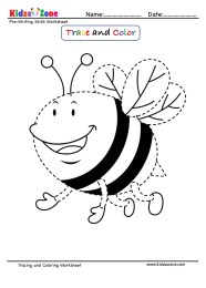 Honey Bee Cartoon Trace And Color Worksheet KidzeZone